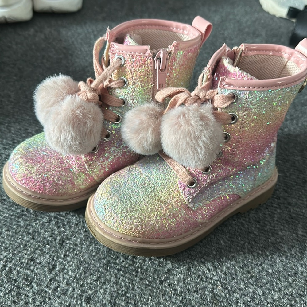 Nicole Miller multicolor sparkle boots with pompoms